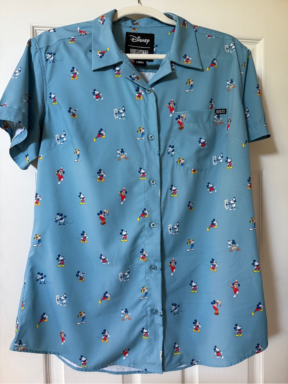 RSVLTS Blue Short-Sleeve Mickey Mouse Button-Down Shirt